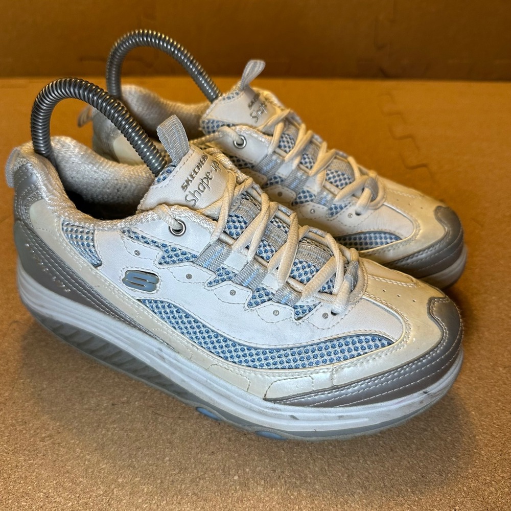 Skechers Shape-ups Sneaker Womens 6.5 White Silver Blue Rocker Bottom 11803 WSLB